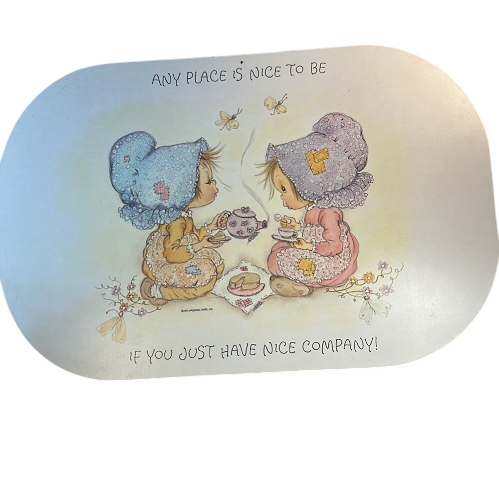 Vintage Hallmark Cards Melamine Place Mat Two Girls Tea Party 1973 Betsey Clark